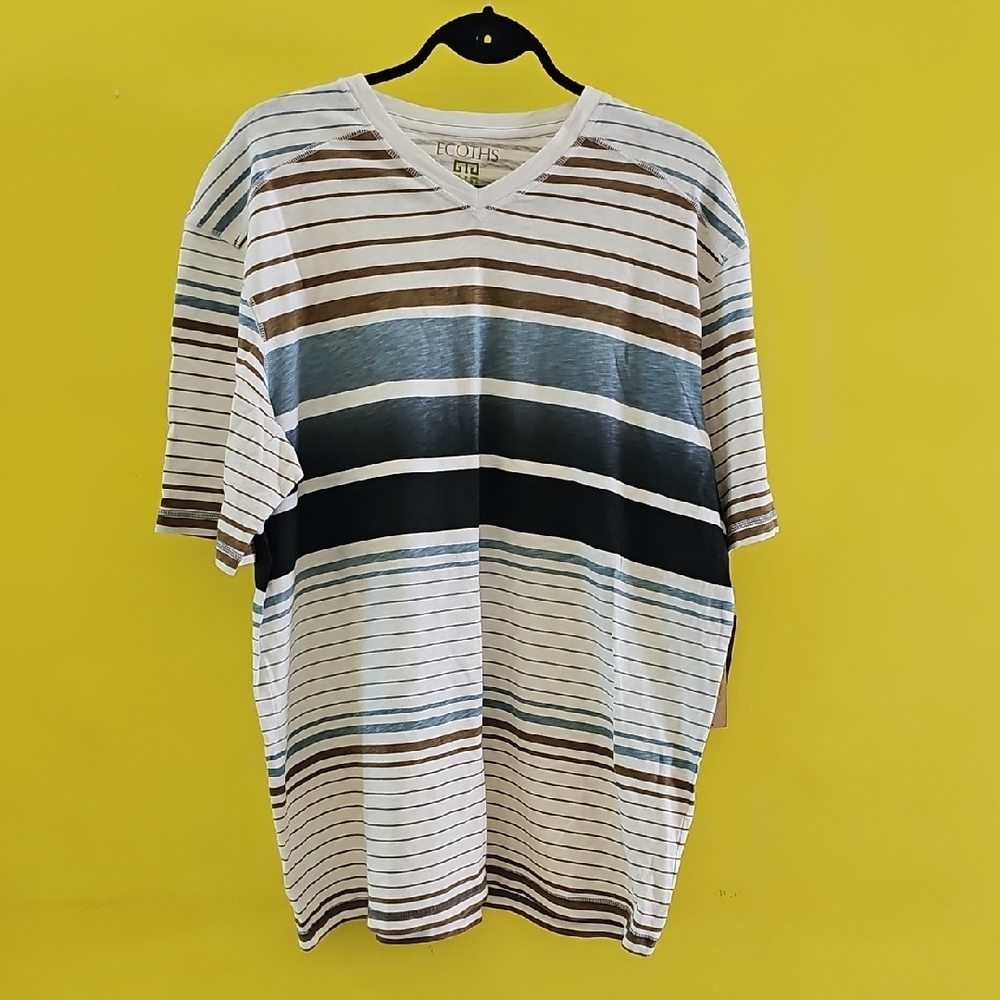 Ecoths Men's Striped V-Neck Shirt